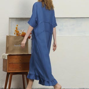 Vestido de lino y algodón para mujer, vestido casual de verano, vestido largo de algodón con bolsillos, vestido de lino de gran tamaño, vestido largo suelto, ropa de talla grande F38