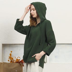 Moletom solto de algodão e linho, blusa feminina de manga comprida com capuz, blusa grande, roupas plus size, outono e inverno, camisa mais grossa F135