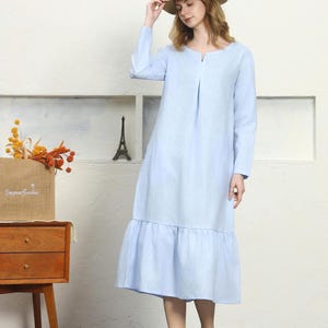 Long Sleeve Split V Neck Midi Dress, Ruffle Hem Tiered Casual Dress for Women F76