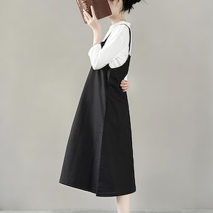 Vestidos de lino para mujer, vestido informal holgado con tirantes, vestido camisero sin mangas, ropa de talla grande, ropa de lino puro, vestido midi bohemio de verano F22