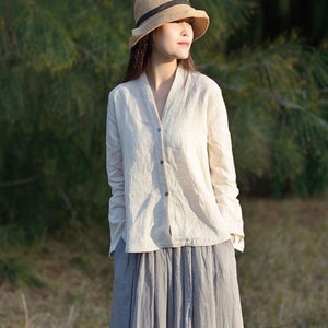 Women linen coat, linen tunic tops, linen shirts, loose casual soft custom handmade linen clothing, plus size top, boho oversized shirt F03