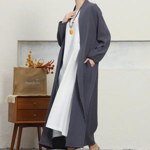 Women cotton linen Coat long jacket for women boho Puff long Sleeve jacket Linen Trench Maxi Coat Vintage Style Plus Size Fall cardigan F286