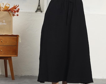 Women‘s cotton linen skirts midi linen skirt long skirts with pockets Fall A-line skirt plus size Loose casual handmade custom skirts R12-h
