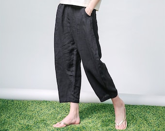 Linen pants for women plus size pants with pockets boho linen loose fitting trousers elastic waist harem pants F384