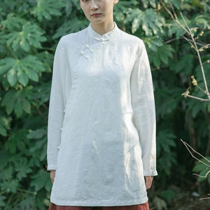 Linen Long Sleeve Mandarin Collar Shirts. Pull on Long Shirt Made by OFFON CLOTHING Etsy UK