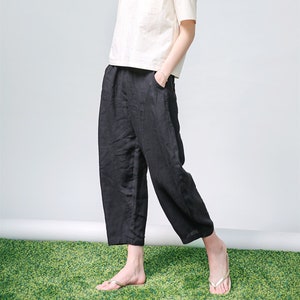 Linen pants for women plus size pants with pockets boho linen loose fitting trousers elastic waist harem pants F384