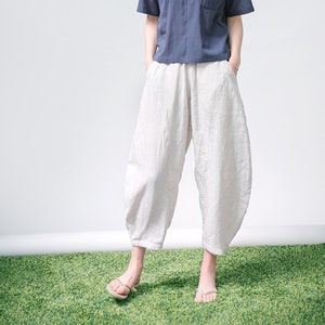 Linen pants for women harem pants loose soft elastic waist pants, wide leg pants plus size pants oversized custom boho linen clothing F384