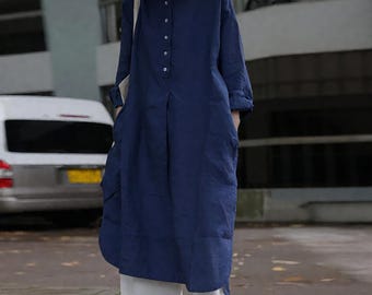 Linen shirt dress women’s linen dress Linen robe dress linen maxi dress plus size linen clothing custom loose dress casual long shirt F94
