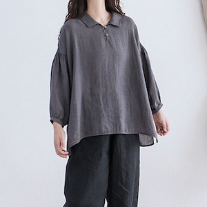 Tops de lino de primavera, camisas de manga larga, túnicas con botones, Top corto, blusas holgadas, Ropa de talla grande, Kimono informal F339