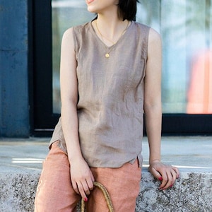 Linen Top for Women Linen Sleeveless Top Linen Vest Linen Shirt  short Blouse for women Linen Top Plus Size Top women clothing F27
