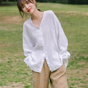 Linen shirts for women linen tunic tops spring summer custom oversized casual loose soft linen crop top plus size clothing F385
