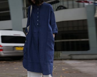 Linen shirt dress women’s linen dress Linen robe dress linen maxi dress plus size linen clothing custom loose dress casual long shirt F94