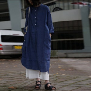 Linen shirt dress women’s linen dress Linen robe dress linen maxi dress plus size linen clothing custom loose dress casual long shirt F94