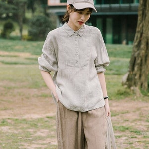 Linen shirts for women linen tunic tops spring summer custom oversized casual loose soft crop tops linen clothing plus size clothing F524