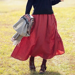 Women's linen vintage skirt 100% linen clothing handmade custom A-line skirt Oversized casual clothing elastic waist skirt F119