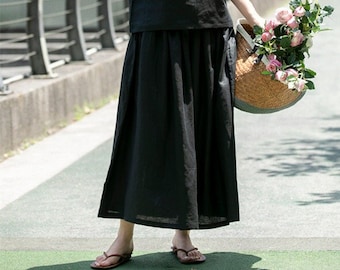 Linen maxi skirt with pockets women's clothing 100% linen skirts handmade custom midi skirt linen A-line skirt black Formal Skirt F175-1