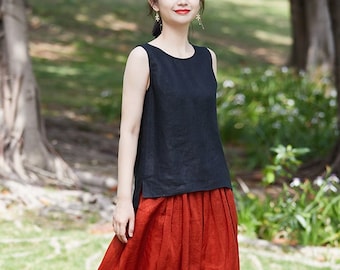 Linen tops for women, linen tank top, summer top, sleeveless top,  boho linen clothing, plus size clothing custom hand made tunic shirt N101