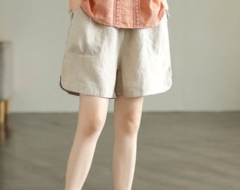 Loose fitting linen shorts, summer women shorts, linen long shorts, baggy oversized custom handmade linen pants N112