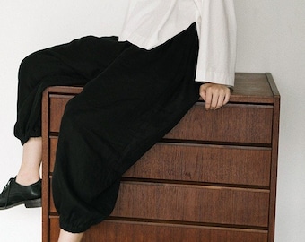 Elastic waist linen pants for women loose fitting plus size pants Harem pants oversized wide leg linen trousers custom plus size pants F606