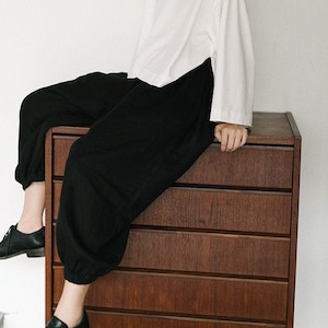 Elastic waist linen pants for women loose fitting plus size pants Harem pants oversized wide leg linen trousers custom plus size pants F606