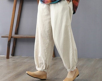 Women‘s linen pants with pockets 100%linen clothing plus size pants bloomers Casual high waist pants handmade custom pants Gift for her F55