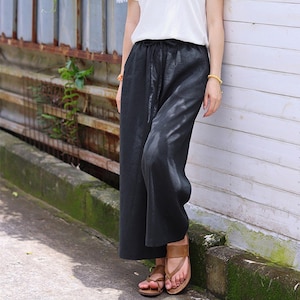 Pantalones de lino para mujer, pantalones rectos de verano, pantalones casuales de lino, pantalones personalizados, pantalones de mujer con bolsillo, pantalones de cintura elástica, 100% lino N05