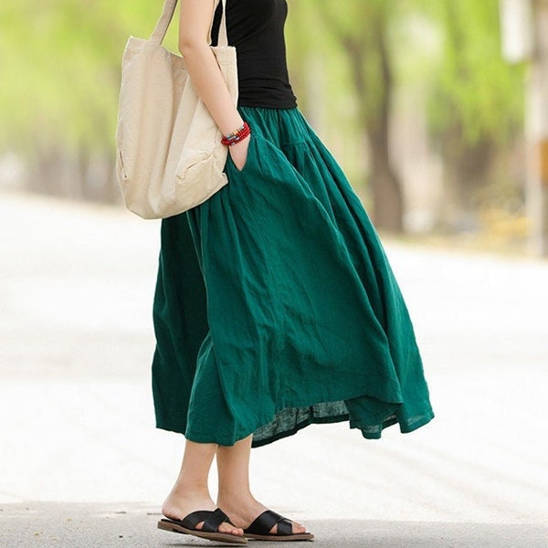 100% Linen skirts long plus size skirt women's clothing linen loose skirt pockets skirt for women linen culottes casual skirt F06