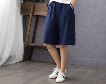 Linen shorts high waist straight shorts modern casual shorts women‘s shorts with pockets 100% linen clothing natural linen shorts F187