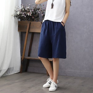 Linen shorts high waist straight shorts modern casual shorts women‘s shorts with pockets 100% linen clothing natural linen shorts F187