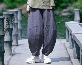 Women summer linen pants, wide leg pants, loose casual high waist pants, linen trousers, harem pants, custom handmade plus size clothing B33
