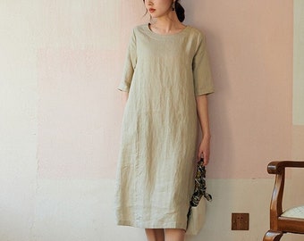 Linen dress for women minimalist dress custom dress women‘s clothing casual loose dress 100% Linen dress midi dress linen clothing  N17