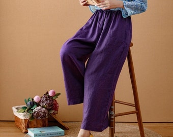 Linen pants for women wide leg pants straight trousers women's pants with pockets 100%linen clothing custom trousers vintage yoga pants N05