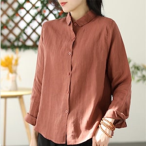 Camisas de lino para mujer, tops de túnica de lino, primavera verano personalizado oversize casual suelto suave lino crop tops blusa más ropa de tamaño R50
