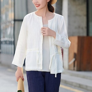 Mulheres manga comprida casaco de linho blusas de linho puro cardigan personalizado oversize solto macio casual linho topos roupas de linho plus size roupas f245