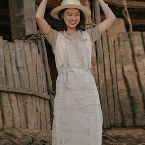 Linen apron dress. Pure linen apron for cooking, gardening. Full apron for women and men. Plus size linen clothing Boho Gift for her F104