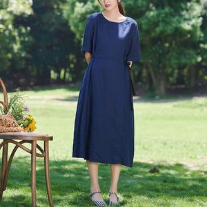 Women&#39;s dresses linen dress with pockets custom dress loose dress with belt 100% linen clothing for women plus size dress summer dress F232