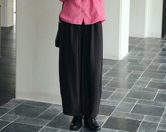 Cotton line pants for women soft wide-leg trousers elastic waist pants with pockets linen clothing loose fit pants linen clothing N162