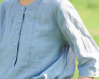 Fall Linen Tops For Women, Linen Shirt,  Loose Casual Soft Oversized Boho Linen Tunic Tee Top, Custom Linen Clothing, Plus Size Blouses N65