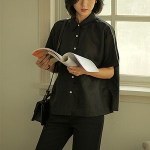Linen tops minimalist shirt women&#39;s short sleeve shirt vintage shirt top Ladies loose casual top custom shirt plus size tops 100% linen F209