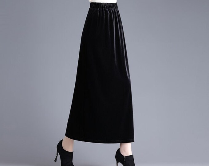 Vintage Olive Green Velveteen Maxi Skirt main image 0