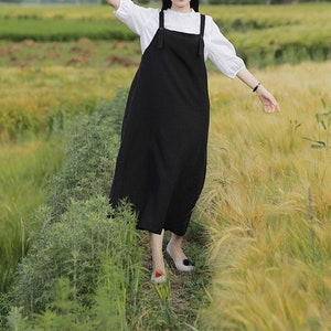 Vestidos de lino para mujer Vestidos largos de lino Vestido de lino lavado casual suelto Vestido maxi de lino Vestido de lino de talla grande Vestido de delantal de lino Boho F10
