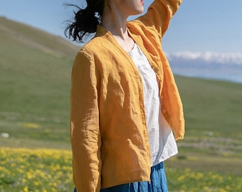 Pure linen shirt loose casual linen top linen shirt for women oversized shirt simple linen shirt long sleeve blouses custom tops F03