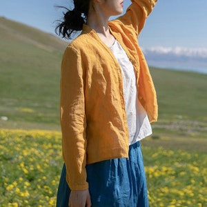 Pure linen shirt loose casual linen top linen shirt for women oversized shirt simple linen shirt long sleeve blouses custom tops F03