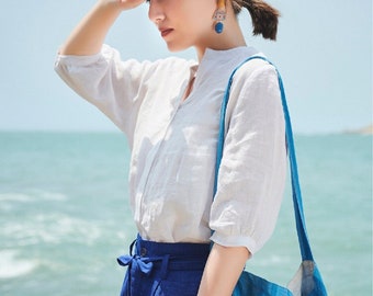 Fall Linen Shirts, Linen White Shirt, Linen Top, Women Blouses, Loose Casual Soft Tunic Tops, Plus Size Clothing, Boho Linen Clothing F244
