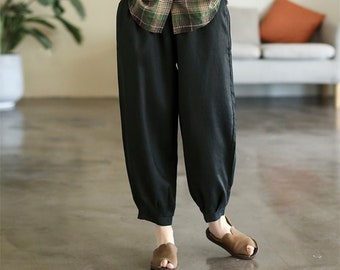 Women linen pants,summer harem pants wide leg pants casual maxi pants,100% linen trousers,Plus size clothing custom loose fitting pants F426