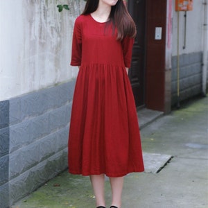 Vestido de lino para mujer, vestido de verano con bolsillos, vestido de cuello redondo, vestido vintage, vestido hecho a mano, vestido personalizado, vestido 100% lino, vestido suelto de lino F608