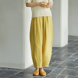 Linen pants with pockets, linen trousers for women, fall elastic waist pants, custom boho vintage pants, plus size linen clothing N162