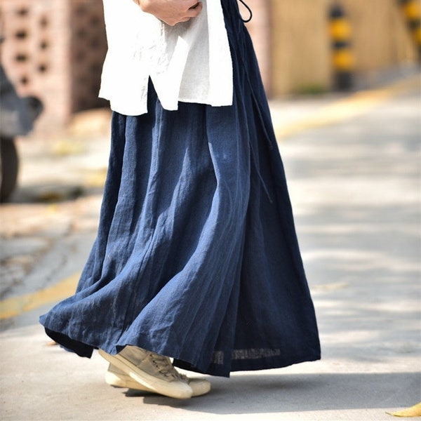 Women‘s linen clothing plus size skirts 100% linen long skirts with belt linen maxi skirt elastic waist skirt custom loose casual skirt F06