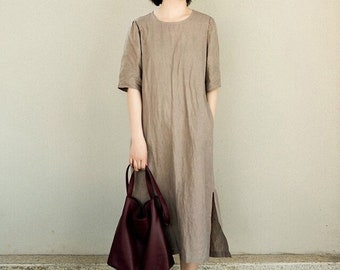 Womens linen dress with Pockets,Plus Size Linen Dress,boho dress, Custom dress,Vintage dress,soft linen dress,maxi dress for women F28