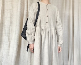 Women's linen dress 100% linen clothing linen midi dress Long Sleeves dress Oversized fall dress gift for her loose soft casual dress F185